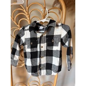 Old Navy Toddler Boys Black White Buffalo Plaid Flannel Button Down Shirt 18-24M